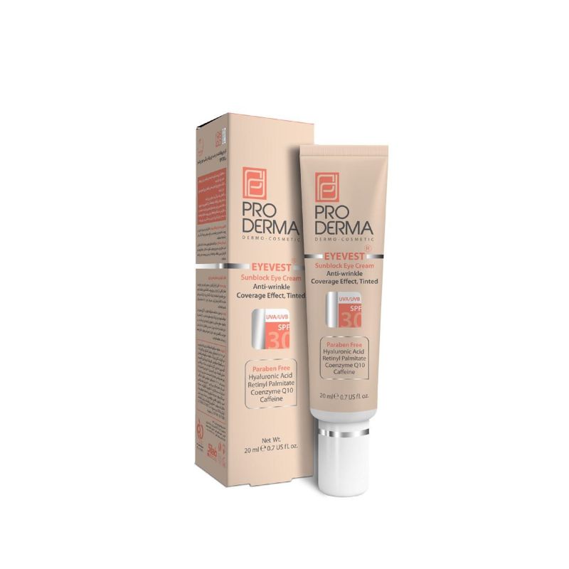 کرم دور چشم رنگی پرودرما سری Eyevest مدل Anti Wrinkle Spf 30 حجم ۲۰ میل