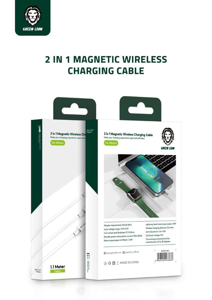 کابل شارژ گرین لاین مغناطیسی Green 2 In 1 Magnetic Wireless Charging Cable