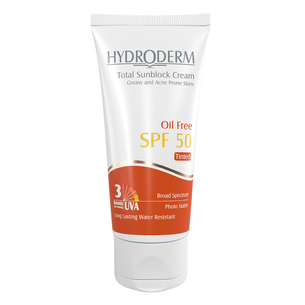 کرم ضدآفتاب رنگی هیدرودرم SPF50 پوست‌چرب و آکنه‌ای 50میل-بژ طبیعی