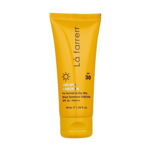 کرم ضد آفتاب و ضد لک بدون رنگ  SPF30 لافارر مخصوص پوست‌ خشک و معمولی 40میل