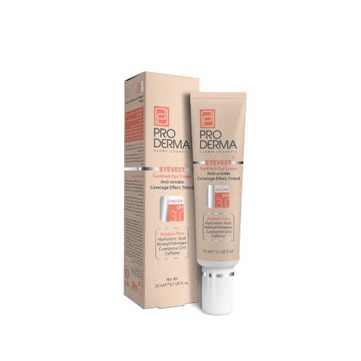 کرم دور چشم رنگی پرودرما سری Eyevest مدل Anti Wrinkle Spf 30 حجم ۲۰ میل