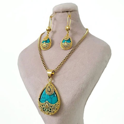 نیم ست زنانه فیروزه ای و عقیق کد w-se-209