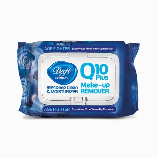 دستمال مرطوب پاک کننده آرایش دافی مدل Q10 (طرح میوه بلوبری) مناسب پوست‌های نرمال تا خشک بسته 50 عددی 